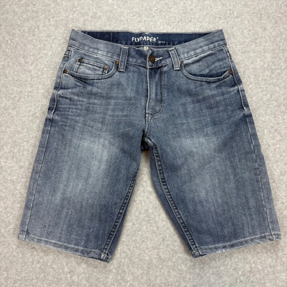 Flypaper Denim Shorts Mens 30 Blue‎ Embroidered Pockets Y2K Skater Grunge Jorts